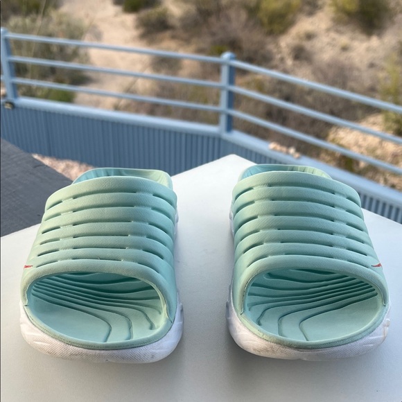 Hoka One One Mint Green & White Slides / with Red Accent - Picture 13 of 16